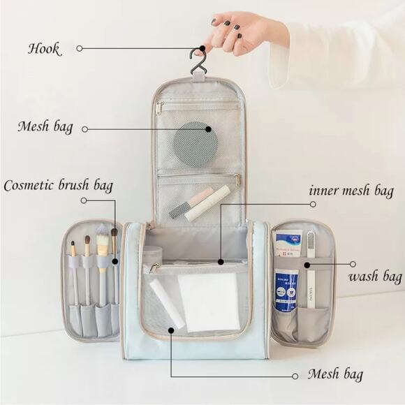 NEW travel cosmetic toiletries bag large folding make up bag with hook B191 - Picture 5 of 5